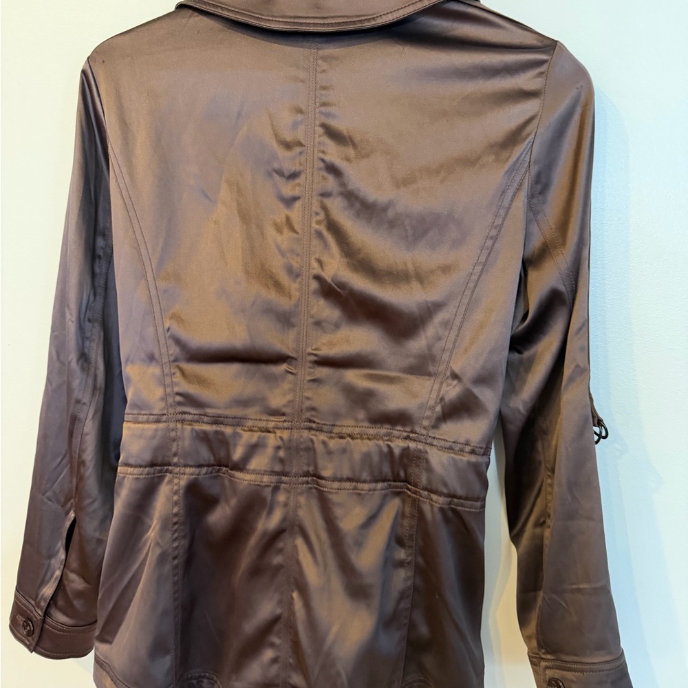 Chocolate Brown Trench Coat Satin White House Black Market Brown Size 4 - Picture 10 of 13